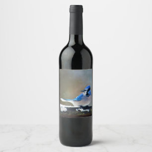 Étiquette Pour Bouteilles De Vin Peinture de Geai Bleu - Art Original d'Oiseau