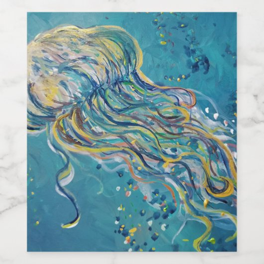 Étiquette Pour Bouteilles De Vin peinture de méduse (Étiquettes simples)