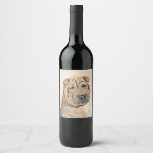 Étiquette Pour Bouteilles De Vin Peinture de Shar Pei - art original mignon de