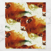 Étiquette Pour Bouteilles De Vin Peinture de vache rouge (Étiquettes simples)