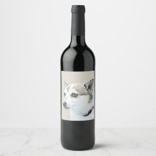 Étiquette Pour Bouteilles De Vin Peinture norvégienne Lundehund - Art original chie