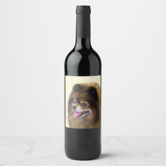 Étiquette Pour Bouteilles De Vin Peinture Poméranienne Noir et Tan Art Chien origin (Devant)
