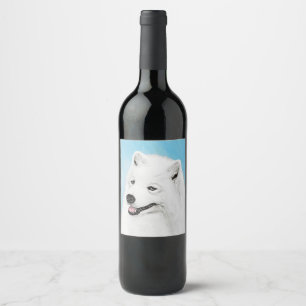 Étiquette Pour Bouteilles De Vin Peinture Samoyed - Cute Original Chien Art