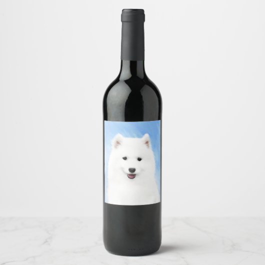 Étiquette Pour Bouteilles De Vin Peinture Samoyed Puppy - Jolie Art Original Chien (Devant)