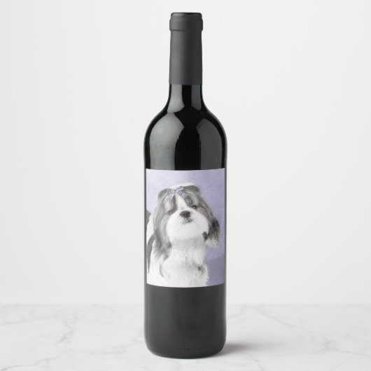 Étiquette Pour Bouteilles De Vin Peinture Shih Tzu - Cute Original Chien Art (Devant)