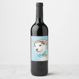 Étiquette Pour Bouteilles De Vin Peinture Sibérienne Husky Puppy - Art Chien origi