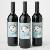 Étiquette Pour Bouteilles De Vin Peinture Sibérienne Husky Puppy - Art Chien origin (Bouteilles)