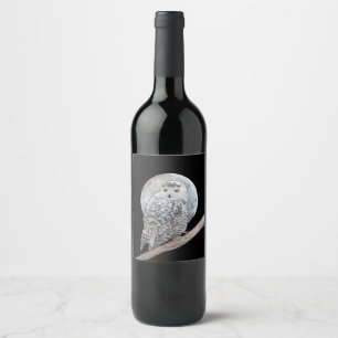 Étiquette Pour Bouteilles De Vin Peinture sur la Chouette neigeuse et la Lune - Art