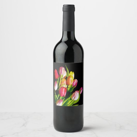 Étiquette Pour Bouteilles De Vin Peinture Tulip - Art Fleur original (Devant)