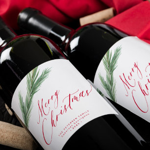 Étiquette Pour Bouteilles De Vin Penderie rustique pin rouge de Noël blanc