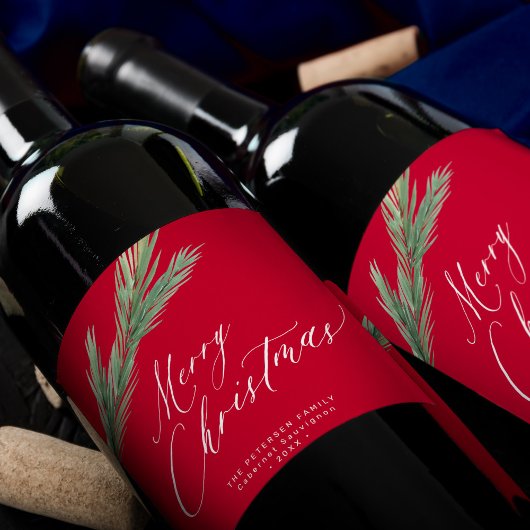 Étiquette Pour Bouteilles De Vin Penderie rustique rouge de Noël