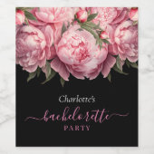 Étiquette Pour Bouteilles De Vin Peonies roses Black Bachelorette Party (Étiquettes simples)