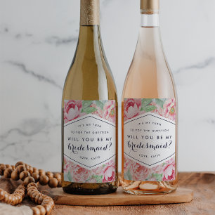 Étiquette Pour Bouteilles De Vin Peony Be My Bridesmaid Wine or Sparkling Wine Labo