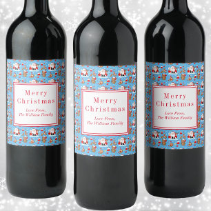 Étiquette Pour Bouteilles De Vin Père Noël Avec Des Animaux Forestiers