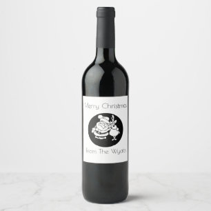 Étiquette Pour Bouteilles De Vin Père Noël et son renne favori noir et blanc