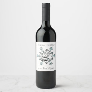 Étiquette Pour Bouteilles De Vin Père Noël et son renne favori noir et blanc