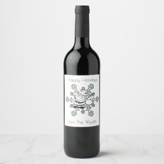 Étiquette Pour Bouteilles De Vin Père Noël et son renne favori noir et blanc