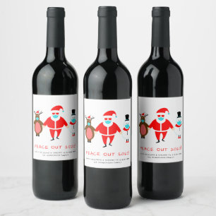 Étiquette Pour Bouteilles De Vin Père Noël Reindeer Snowman Visage Mask Peace Out 2