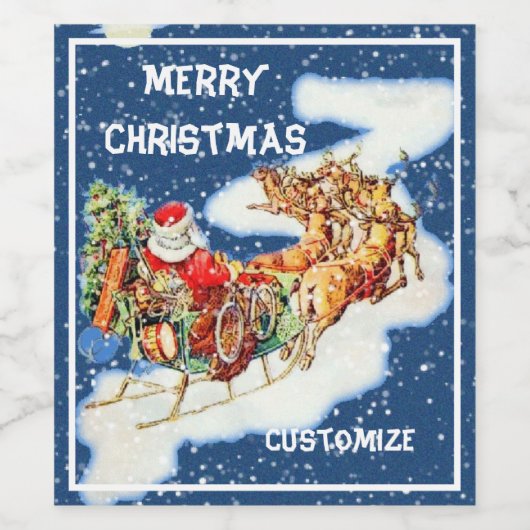 Étiquette Pour Bouteilles De Vin Père Noël Sleigh Joyeux Noël (Étiquettes simples)
