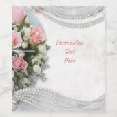 Étiquette Pour Bouteilles De Vin Perles blanches élégantes et romantiques Roses ros (Étiquettes simples)