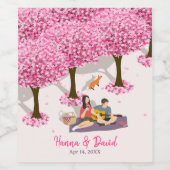 Étiquette Pour Bouteilles De Vin Personalized Cherry Blossom Picnic Wedding  (Étiquettes simples)