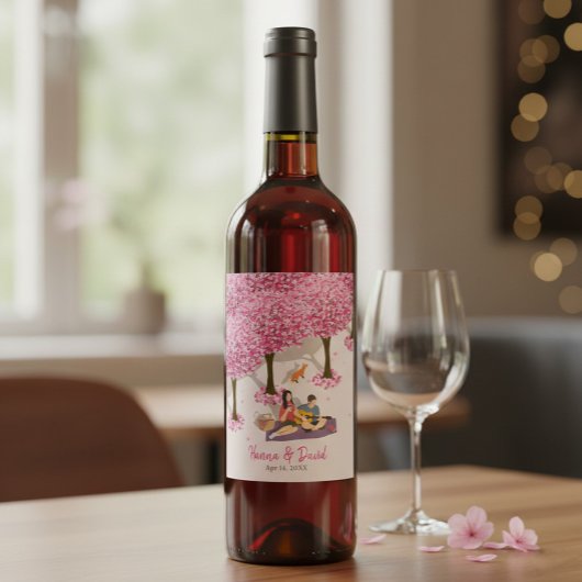 Étiquette Pour Bouteilles De Vin Personalized Cherry Blossom Picnic Wedding 