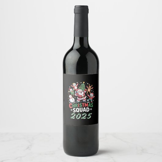 Étiquette Pour Bouteilles De Vin Personalized Christmas Squad 2025 Santa Family  (Devant)