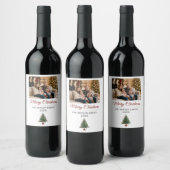 Étiquette Pour Bouteilles De Vin Personalized Christmas Tree Family Photo  (Bouteilles)