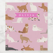 Étiquette Pour Bouteilles De Vin Personalized Cute Pink Cat Pattern Gift Cat Lover (Étiquettes simples)