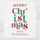 Étiquette Pour Bouteilles De Vin Personalized Whimsical Retro Merry Christmas (Étiquettes simples)