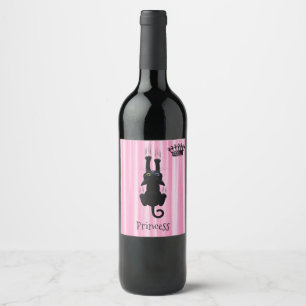 Étiquette Pour Bouteilles De Vin Personnalisé Funny Chat noir Princesse rose