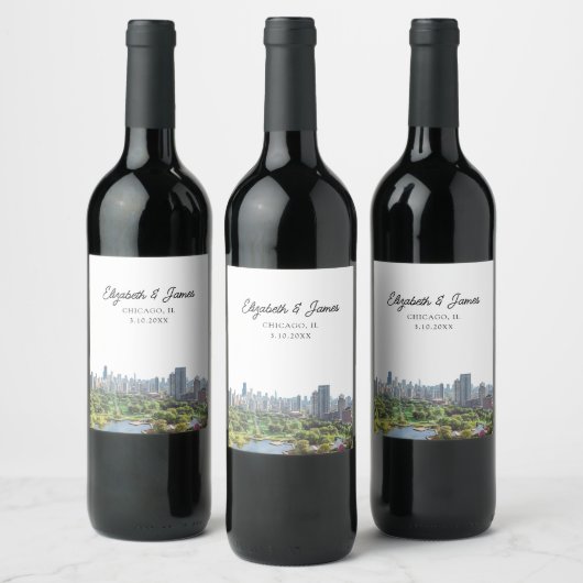 Étiquette Pour Bouteilles De Vin Personnalisé Mariage de Chicago (Bouteilles)