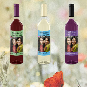 Étiquette Pour Bouteilles De Vin Personnalisé Purple Photo Amis Pour Toujours