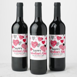 Étiquette Pour Bouteilles De Vin Personnalisé Saint-Valentin Coeurs fantasques