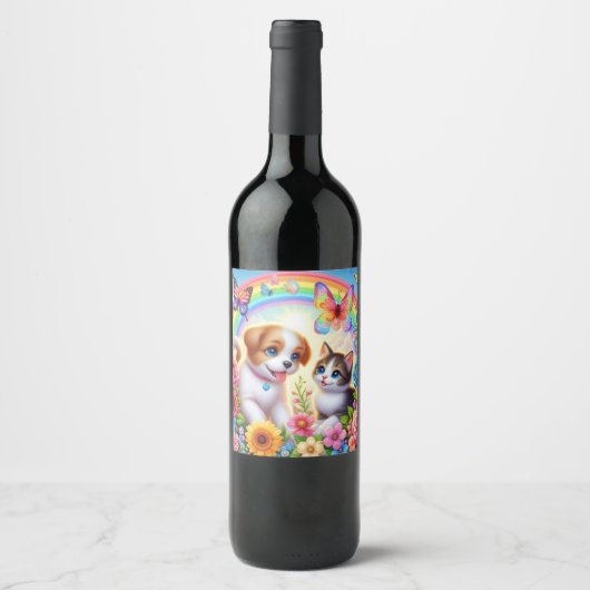 Étiquette Pour Bouteilles De Vin Petit chiot/chiot/chaton (Devant)