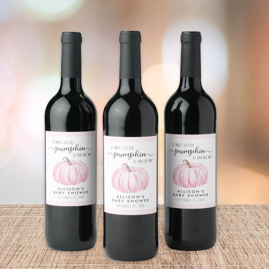 Étiquette Pour Bouteilles De Vin Petit Citrouille Aquarelle Bébé Fille Douche