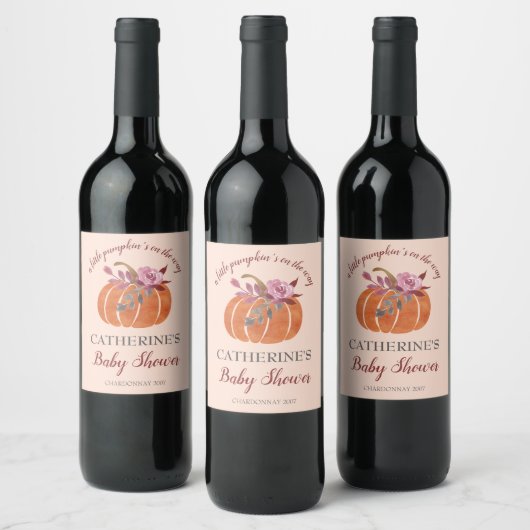 Étiquette Pour Bouteilles De Vin Petit Citrouille Rustique Automne Baby shower Flor (Bouteilles)