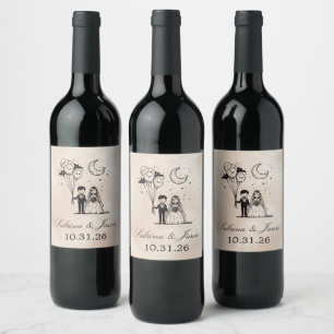 Étiquette Pour Bouteilles De Vin Petit Couple Effrayant