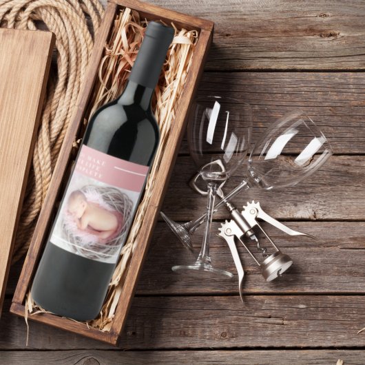 Étiquette Pour Bouteilles De Vin Photo bébé mignonne moderne | Rose et blanc | Devi