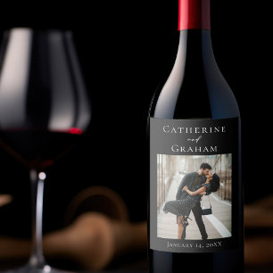 Étiquette Pour Bouteilles De Vin Photo chic de couple de mariage noir