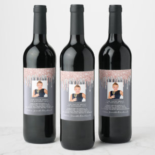 Étiquette Pour Bouteilles De Vin Photo d'anniversaire argent parties scintillant ro