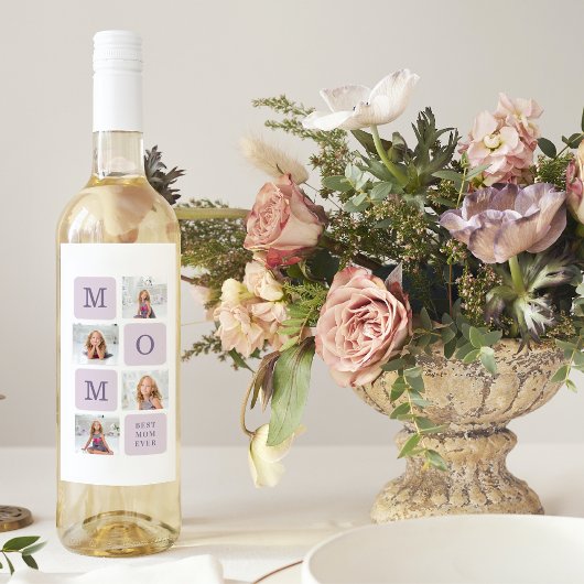 Étiquette Pour Bouteilles De Vin Photo de collage moderne Meilleure mère Ever Purpl
