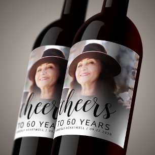 Étiquette Pour Bouteilles De Vin Photo de fête d'anniversaire 60 ans écriture noire