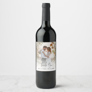 Étiquette Pour Bouteilles De Vin Photo de mariage boho remerciement écriture manusc