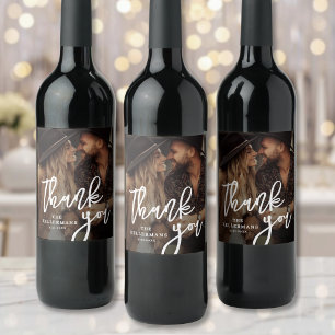 Étiquette Pour Bouteilles De Vin Photo de mariage élégant de remerciement