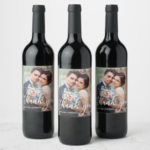 Étiquette Pour Bouteilles De Vin Photo de mariage moderne remerciant les mariés