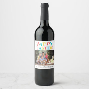 Étiquette Pour Bouteilles De Vin Photo de Pâques colorée moderne personnalisée