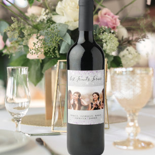 Étiquette Pour Bouteilles De Vin Photo des meilleures amies avec paillettes argenté