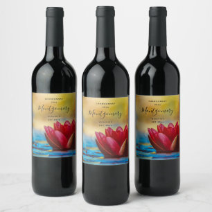 Étiquette Pour Bouteilles De Vin Photo d'une fleur de Lotus rouge dans une vinifica