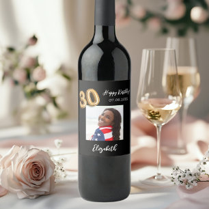 Étiquette Pour Bouteilles De Vin photo en or noir du 30e anniversaire